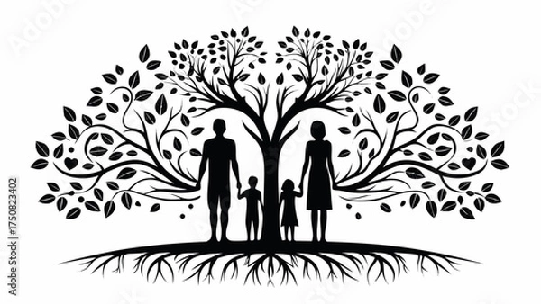 Fototapeta Cherished family bond represented by a beautiful family tree, symbolizing growth, roots, and enduring legacy for generations to come, perfect for genealogy