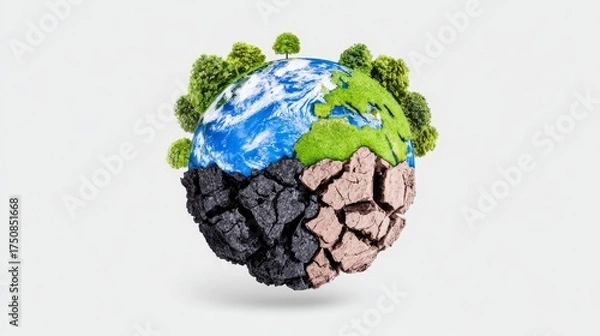 Obraz Save the future earth's lush environment and desolate landscapes a global call to action visually striking concept