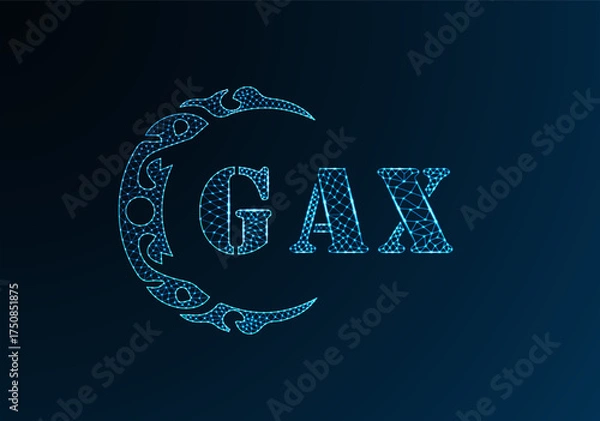Fototapeta Low poly letter logo GAX design. GAX letter logo low poly vector design on blue color gradient background. GAX logo low poly design