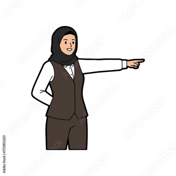 Obraz Confident Muslim businesswoman pointing towards future growth and opportunity ahead