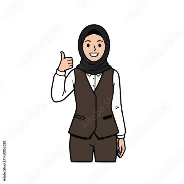 Obraz Cheerful businesswoman wearing hijab gives thumbs up for success and approval