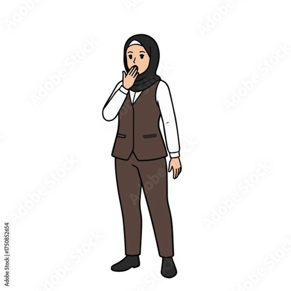 Obraz Surprised professional Muslim woman in hijab covering mouth in shock with hand