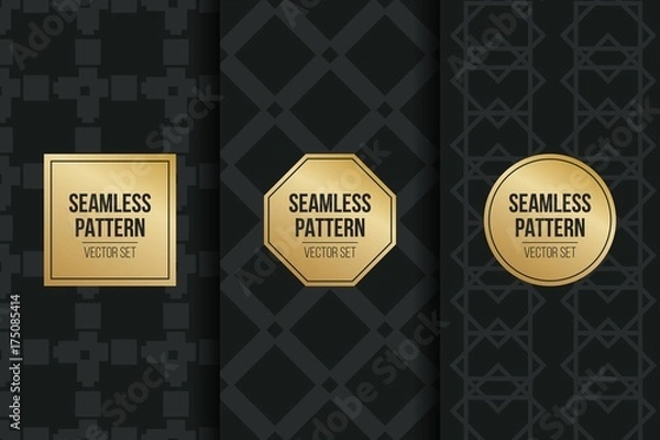 Fototapeta Abstract concept vector monochrome geometric pattern. Dark blue, gold minimal background. Creative illustration template. Seamless stylish texture. For wallpaper, surface, web design, textile, decor.