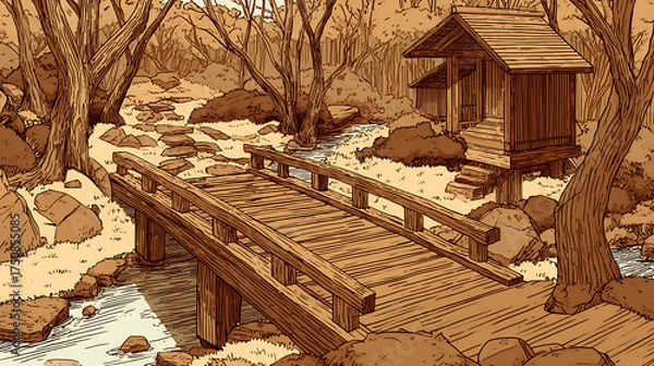 Obraz Miniature wooden structures on transparent background