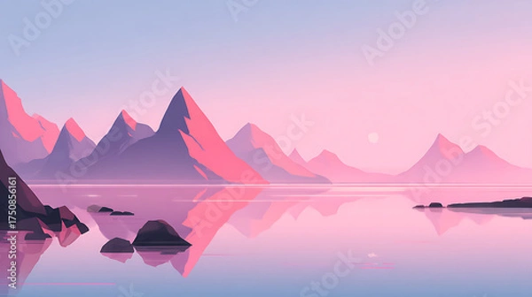 Obraz Scenic misty mountain landscape over reflective water