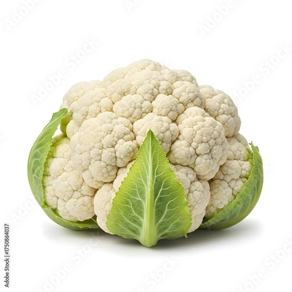 Fototapeta Whole white cauliflower with fresh green stem displayed clearly on transparent background, perfect for use in healthy eating promotions, vegetable guides, or grocery label designs