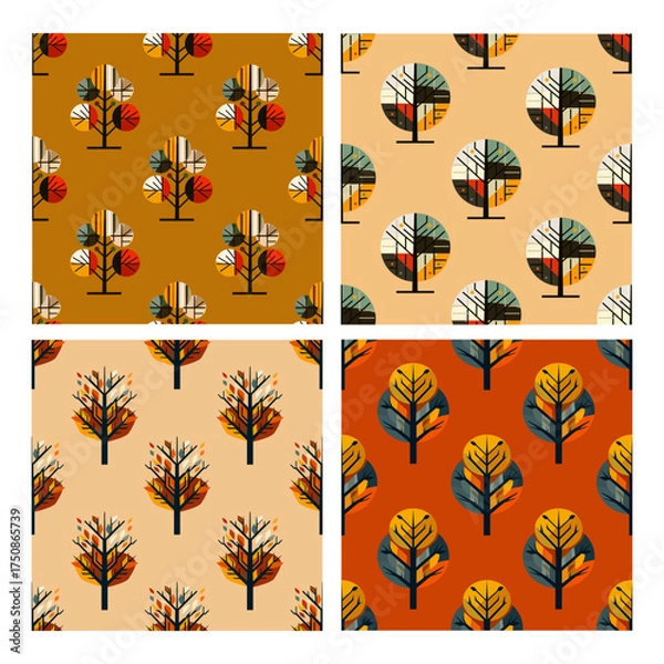 Obraz autumn trees seamless patterns set