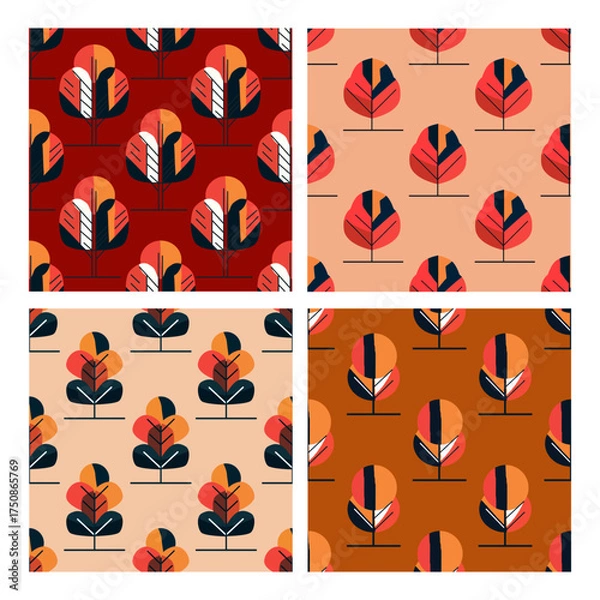 Obraz autumn trees seamless patterns set