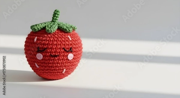 Fototapeta Knitted strawberry toy home decor textile art soft environment close-up craftsmanship