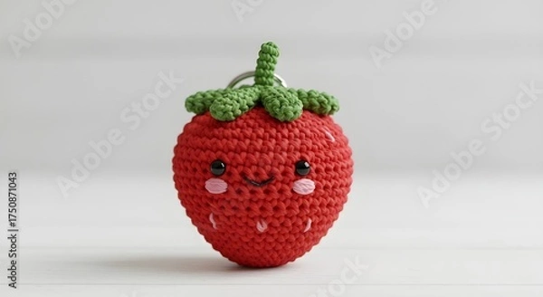 Fototapeta Knitted strawberry toy home decor textile art soft environment close-up craftsmanship