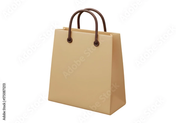 Fototapeta Brown paper shopping bag with dark handles isolated on transparent background