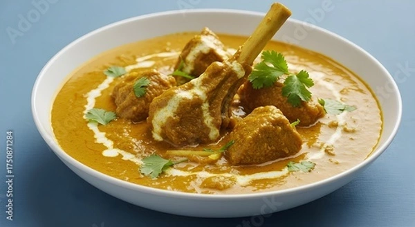 Fototapeta Delicious beef curry in a plate isolated