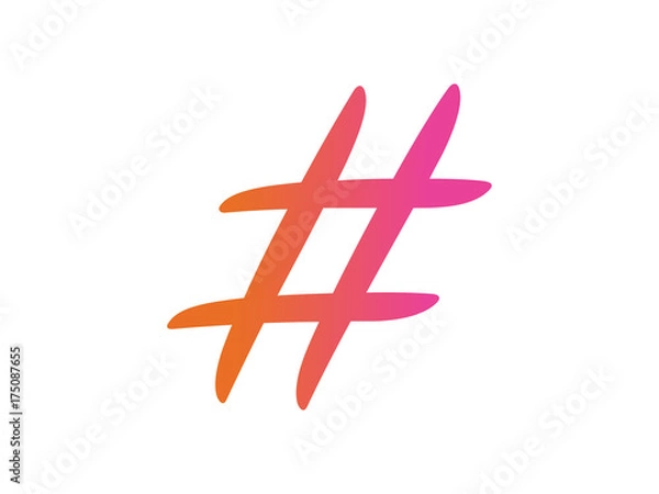 Fototapeta Colorful gradient  isolated hand writing word HASHTAG symbol