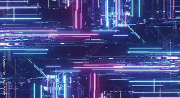 Fototapeta Dynamic digital data streams with vibrant neon light trails, perfect for futuristic technology, cybersecurity, and innovative design concepts