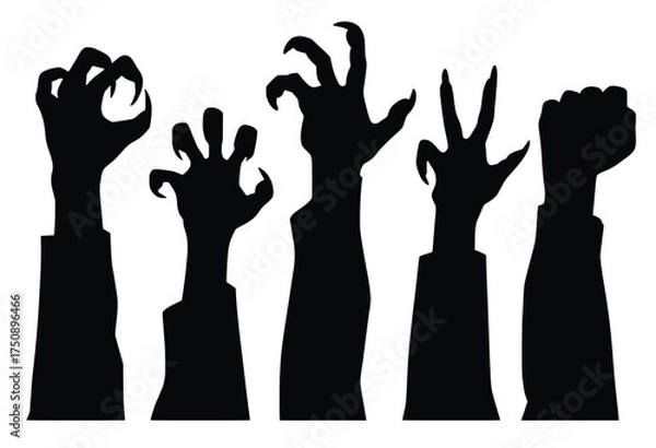 Fototapeta Shadowed Silhouette: Five ghoulish hands in sinister poses create a dramatic display, evoking suspense and horror.