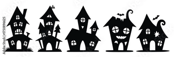 Fototapeta Halloween Houses: Silhouettes of spooky haunted houses create a festive and chilling atmosphere, perfect for Halloween-themed projects.