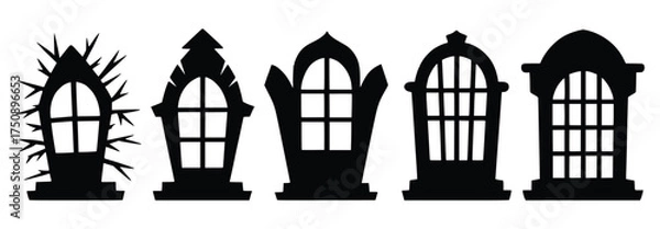 Fototapeta Elegant Window Silhouette: A collection of ornate window silhouettes showcasing various architectural styles. Each window frame provides a peek into the intricate designs and shapes.