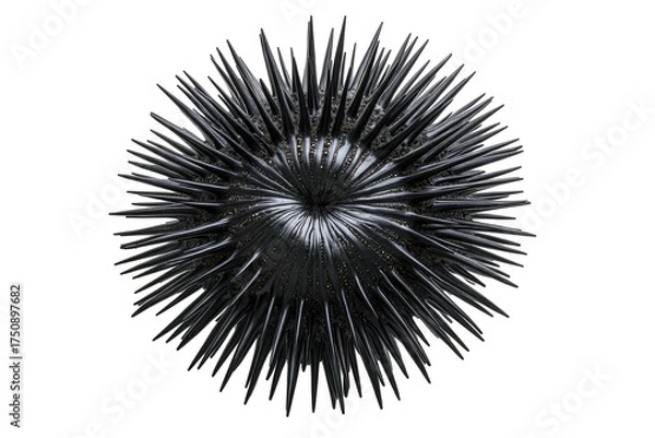 Fototapeta Spiky, metallic orb with a dark center against a stark black background
