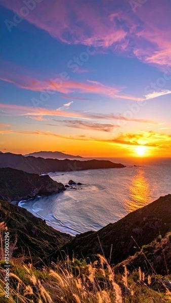 Obraz Golden Sunset Over Coastal Cliffs and Ocean