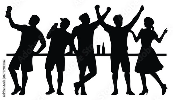 Fototapeta Night Out silhouette: A group of friend is enjoy the night out with music. A vibe that's all about fun, friendship, and unforgettable memories. 