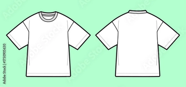 Fototapeta Oversized Boxy T-Shirt Fashion Flat Sketch Technical Drawing Vector