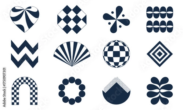 Obraz High-Contrast Geometric Icons with Stripes, Checkers, and Symmetry