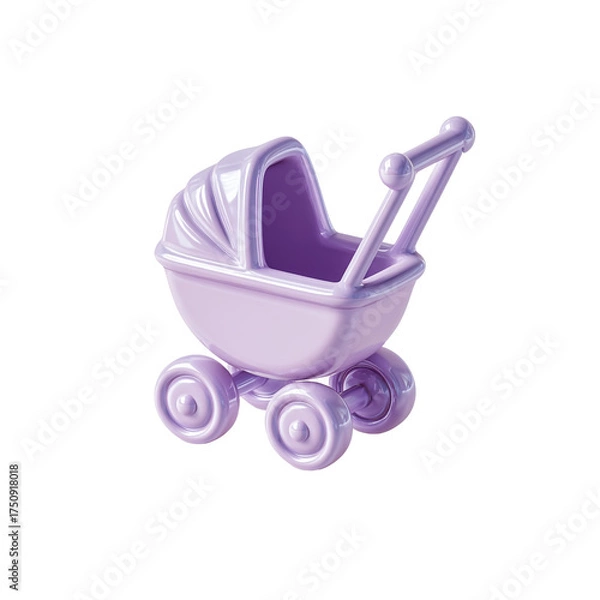 Obraz Adorable purple baby carriage isolated on transparent background, perfect for nursery decor, baby shower invitations, or childrens illustrations
