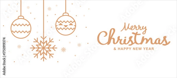 Fototapeta Merry Christmas and Happy New Year text. Festive banner and greeting background. Elegant holiday vector illustration on white background.