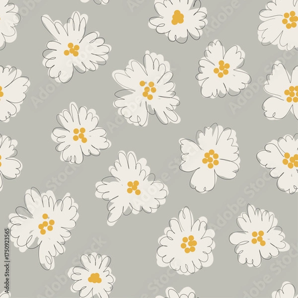 Fototapeta Hand drawn floral feamless pattern with gray background