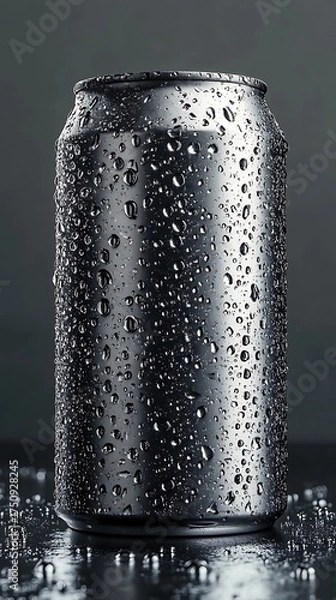 Fototapeta Cold refreshing aluminum can covered in water droplets