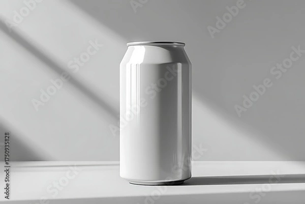 Fototapeta Minimalist white soda can with soft shadows and light