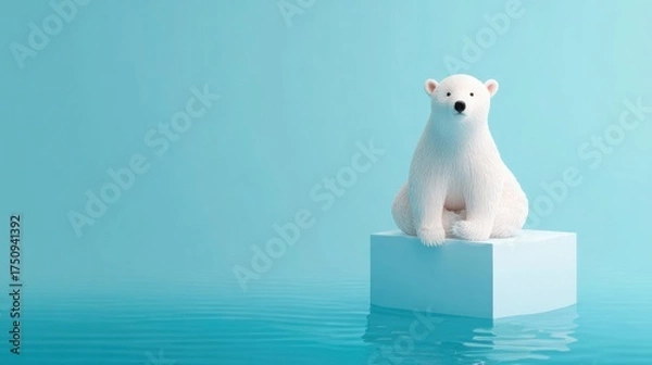 Obraz Polar Bear Sitting Alone on Ice Block in Blue Ocean Highlighting Arctic Melting and Climate Crisis