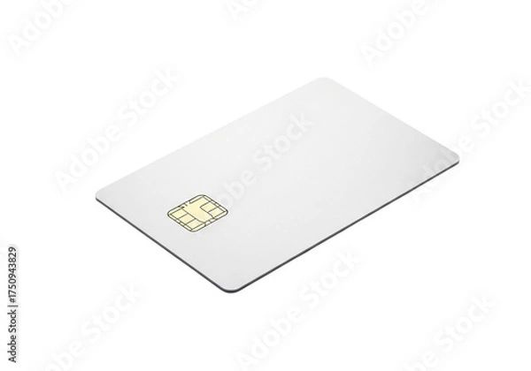 Fototapeta Blank white smart card with a gold chip, isolated on transparent background