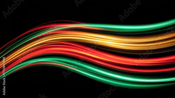 Fototapeta Energetic abstract light trail background with colorful wave in motion. This vibrant glow creates feeling of high speed energy and powerful, fluid movement across dark