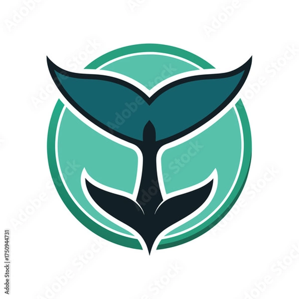 Fototapeta Teal Whale Tail Emblem on White Background ocean marine life