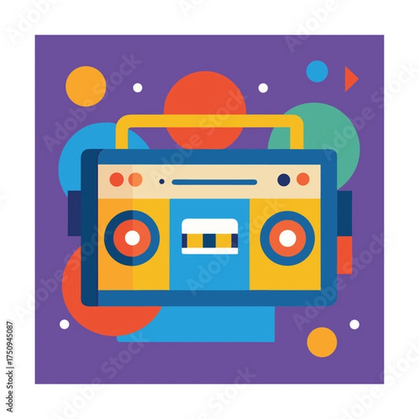 Fototapeta Vintage Boombox with Colorful Abstract Shapes radio