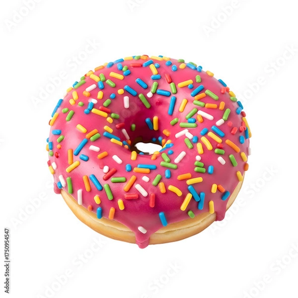 Fototapeta Pink Frosted Donut with Colorful Sprinkles on Black Background doughnut frosting