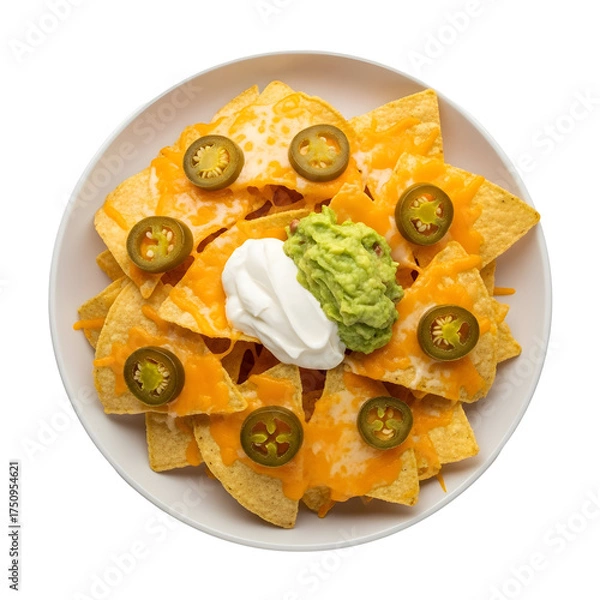 Fototapeta Plate of Nachos with Cheese, Guacamole, and Sour Cream tortilla chips melted cheese