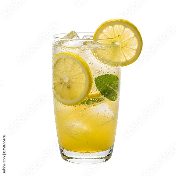 Fototapeta Refreshing Lemonade Drink with Ice and Mint Garnish on Black Background beverage citrus