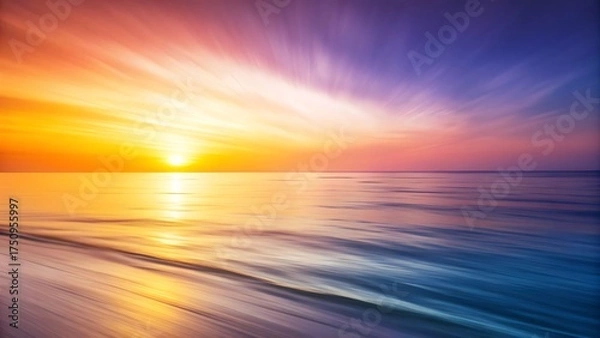 Fototapeta Vibrant sunset over the ocean with dramatic light rays and motion blur