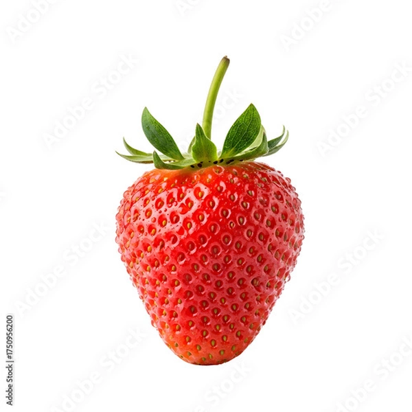 Fototapeta Ripe Red Strawberry With Green Stem and Leaves Isolated fruit fresh