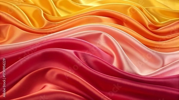 Fototapeta Flowing waves of vibrant silk fabric in warm sunset colors