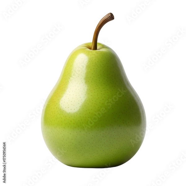 Fototapeta Shiny Green Pear with Stem on Black Background fruit ripe