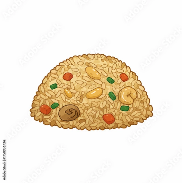 Fototapeta A visually appealing illustration of a freshly prepared mound of savory fried rice, bursting with colorful ingredients and aromatic spices