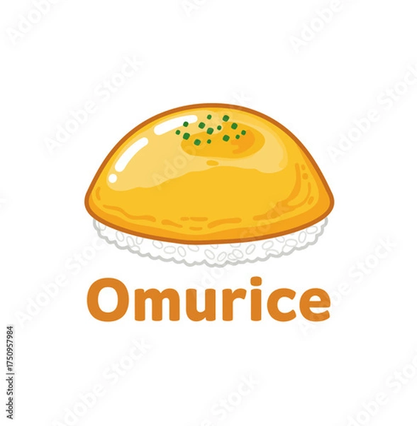 Fototapeta A visually appealing illustration of a delicious Japanese Omurice, a savory omelet over rice, presented on a white background