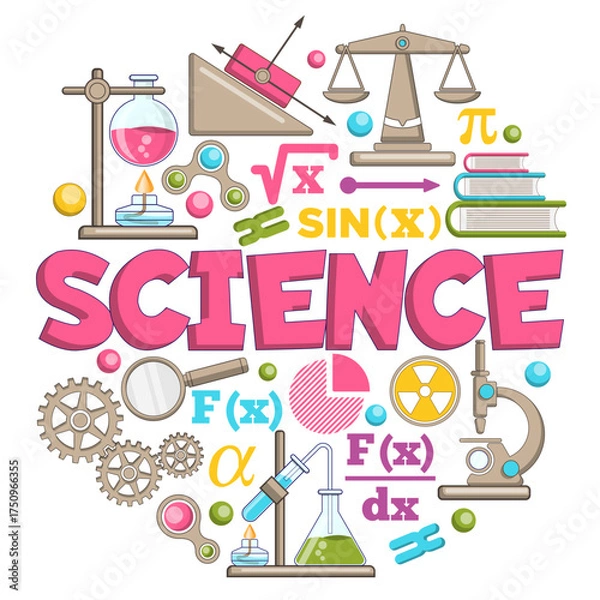 Obraz Science. A set of scientific icons. Isolated on white background. Vector illustration.