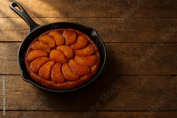 Fototapeta Rustic Apple Tarte Tatin on a Wooden Table