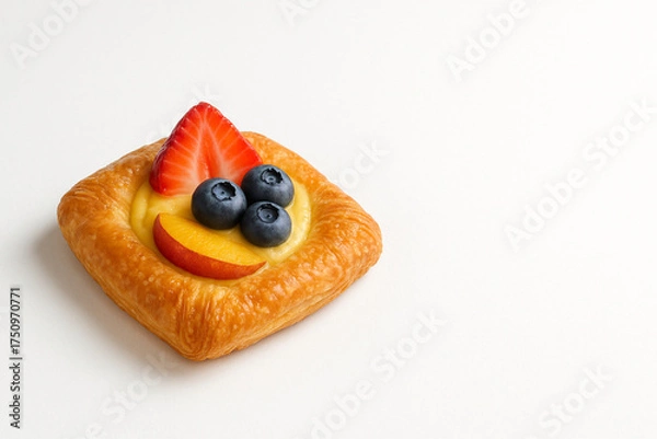 Obraz Fresh Fruit Danish Pastry Isolated on White