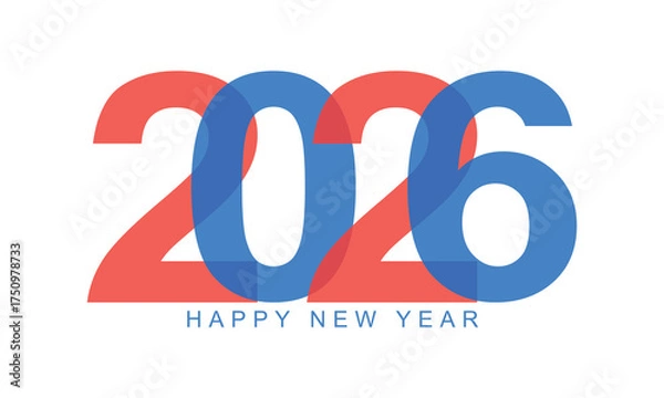 Fototapeta 2026 Happy New Year vector design. Modern and stylish New Year 2026 logo template on white background. Festive graphic illustration.