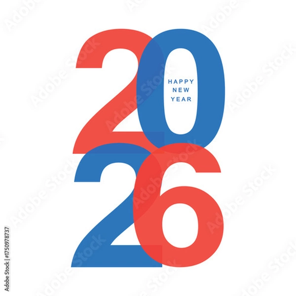 Fototapeta 2026 Happy New Year vector design. Modern and stylish New Year 2026 logo template on white background. Festive graphic illustration.